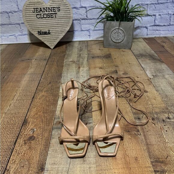 Schutz Vikki Leather Wrap Tan Heels 8 - Picture 15 of 15